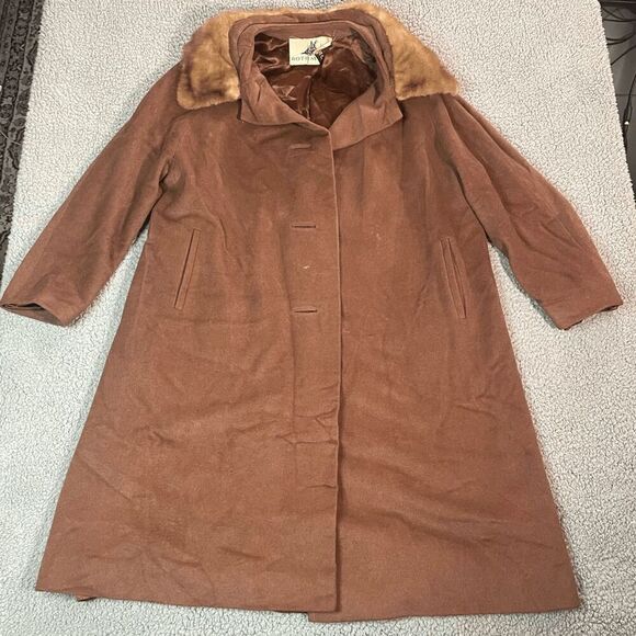 Vintage Rothmoor Wool Coat Women’s Fur Collar Brown Medium *missing buttons - Picture 1 of 5